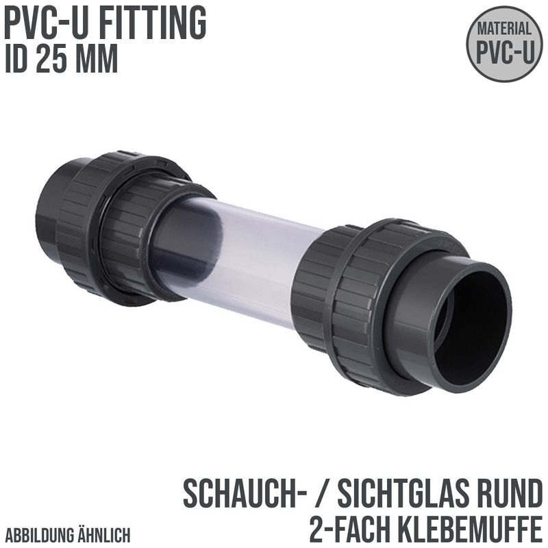 25 mm PVC Sicht Schau Glas rund 2-fach Klebe Muffe PN 16 bar