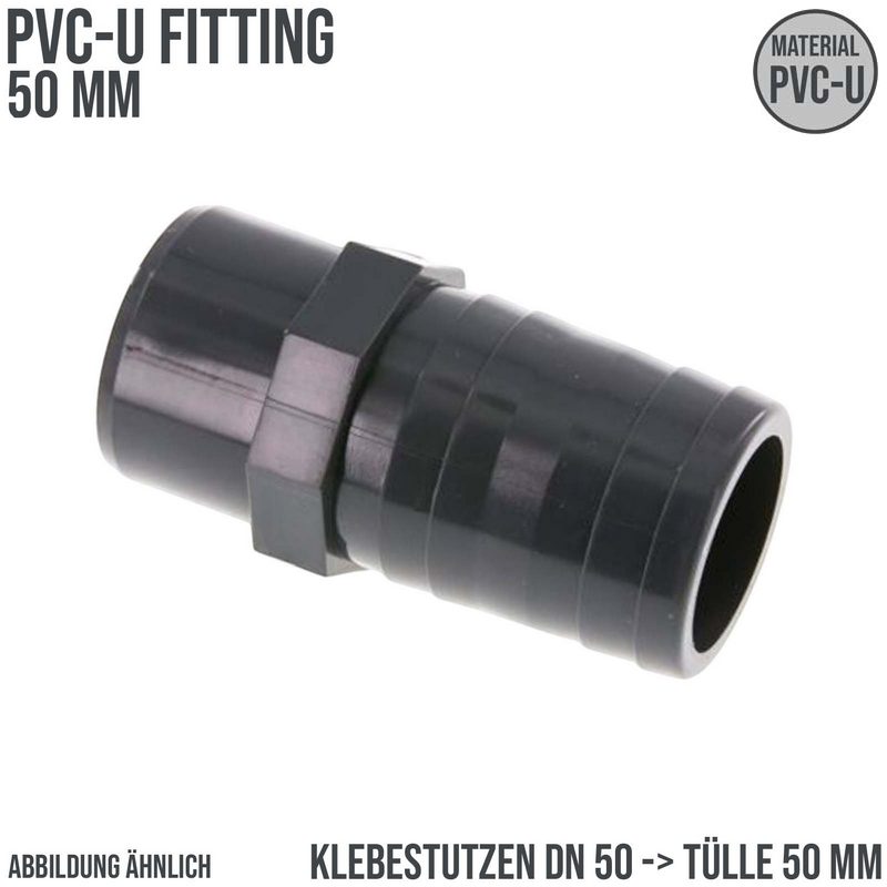 50 mm PVC Klebefitting Schlauch Klebe Tülle Stutzen Verbinder Pool Teich DN50 -> 50 mm - PN 10 bar