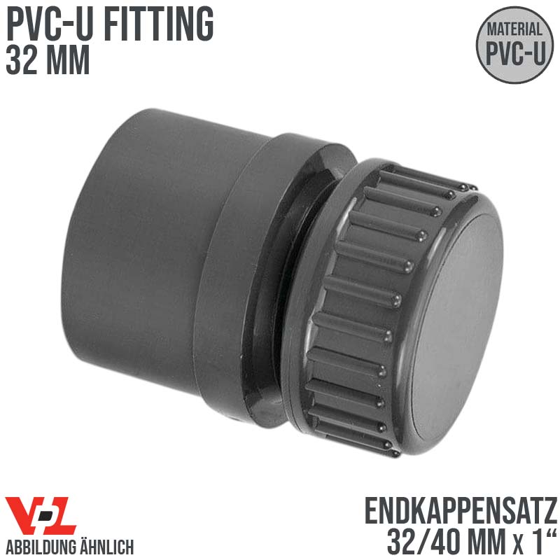 32/40 mm x 1" VDL PVC Klebe Fitting End Kappen Satz Muffe Verbinder - PN 10 bar