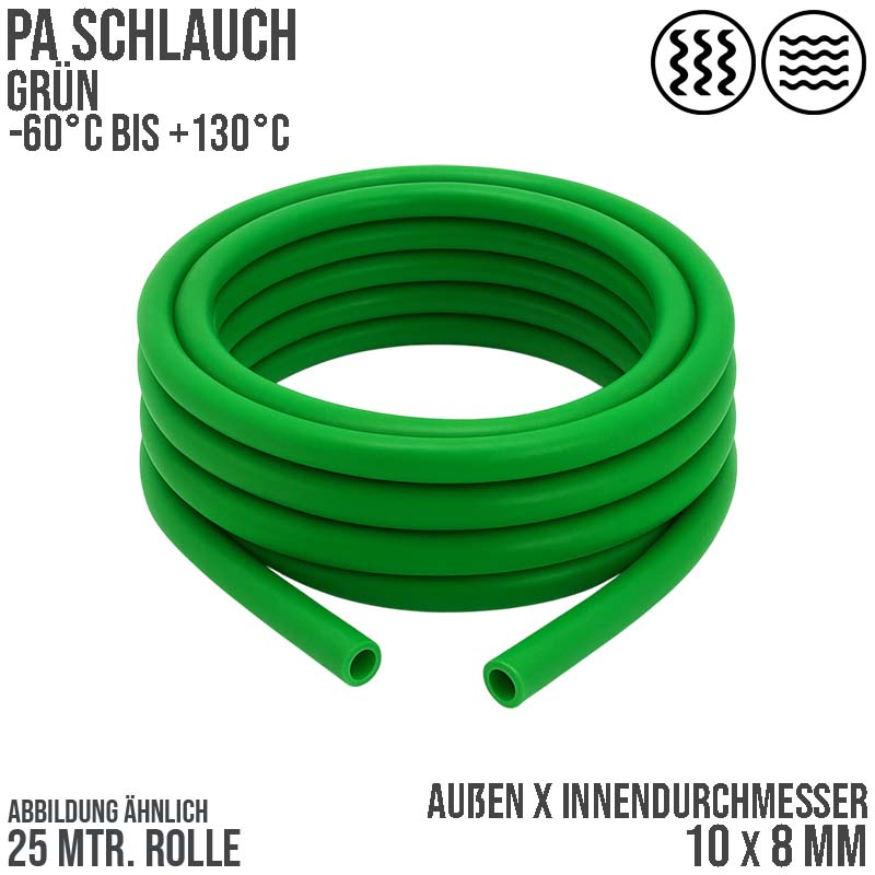10 x 8 mm Polyamid PA Pneumatik Schlauch grün - PN 15 bar - 25 m