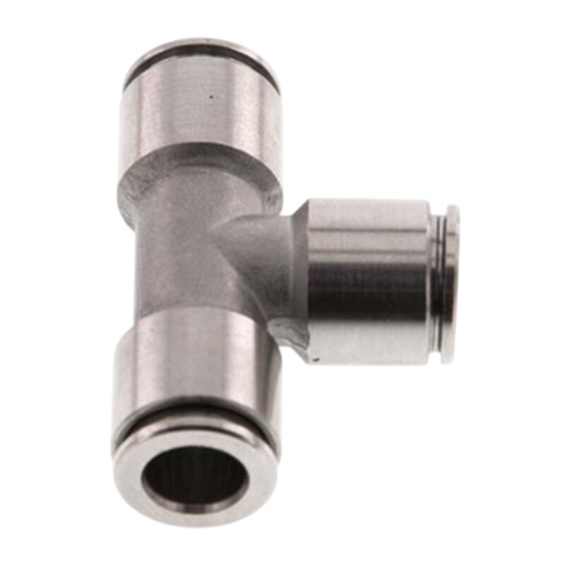 16 mm Pneumatik Schnell Steck Verbinder IQS T-Stück 90° Edelstahl 1.4404 PA PU Schlauch - PN 16 bar