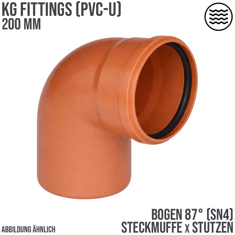 200 mm PVC Bogen 87° Abzweig Abfluß Abwasser HT KG Rohr SN4 Steckmuffe x Stutzen rostbraun