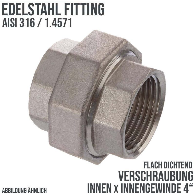 4" Edelstahl Fitting V4A AISI 316 Verschraubung Innengewinde IG flach dichtend - PN 16 bar