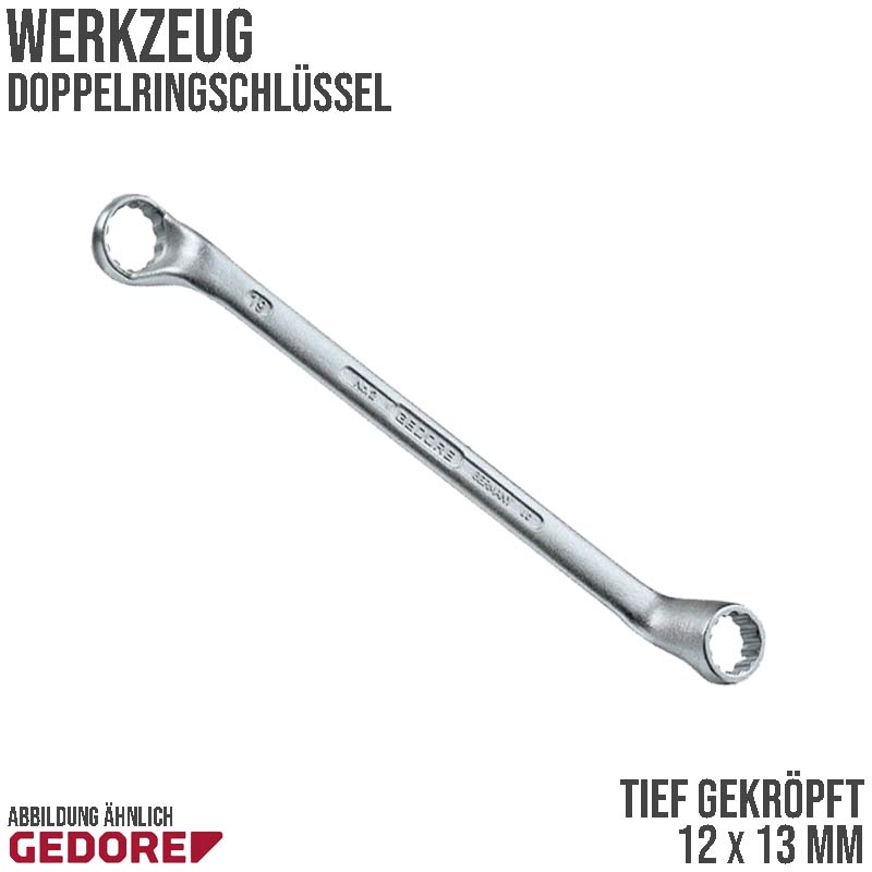 12 x 13 mm mm Doppel Ring Schlüssel gekröpft Vanadium Stahl verchromt Gedore red Line ECO
