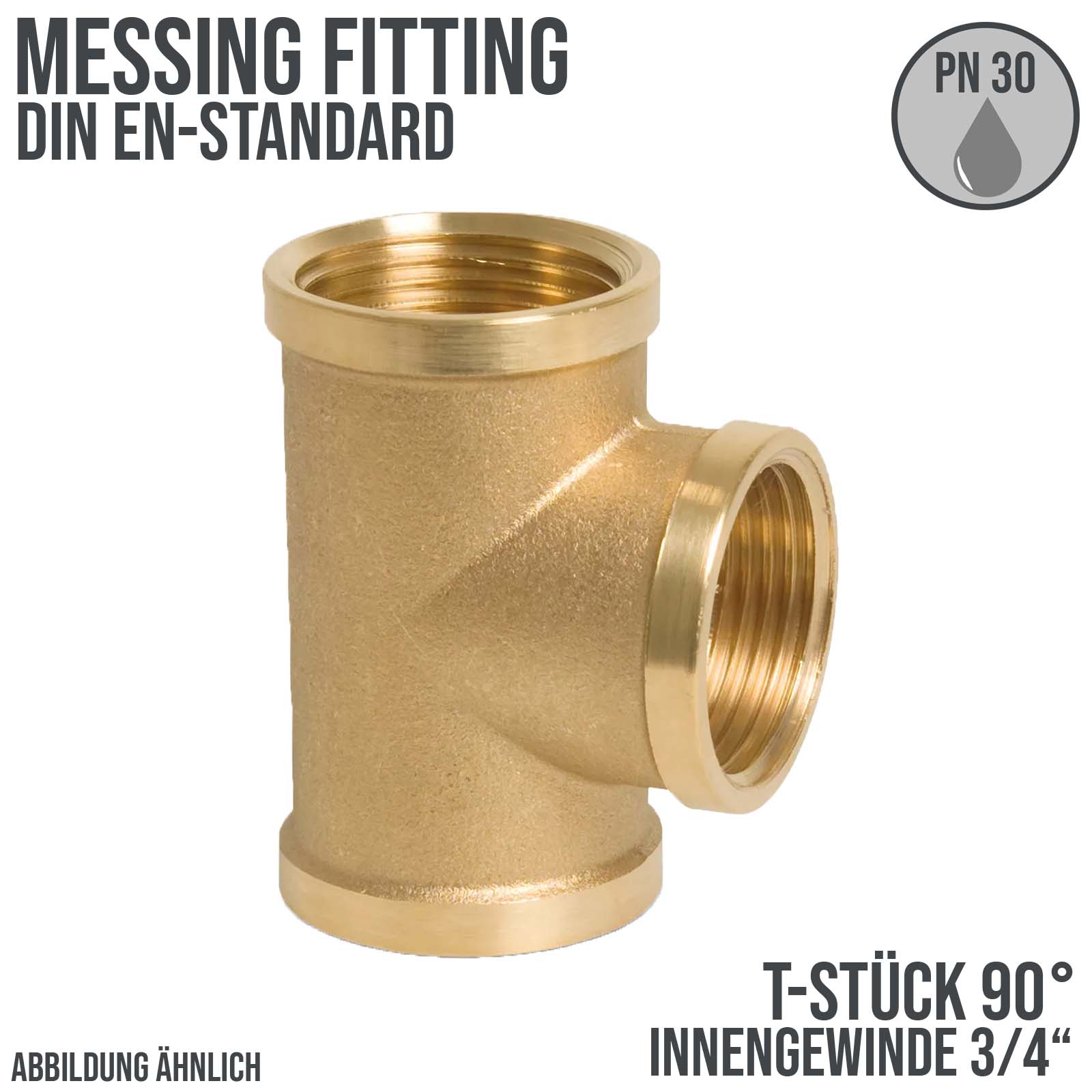 3/4" T-Stück 90° Innen x Innengewinde IG Messing Fittings PN 30 bar
