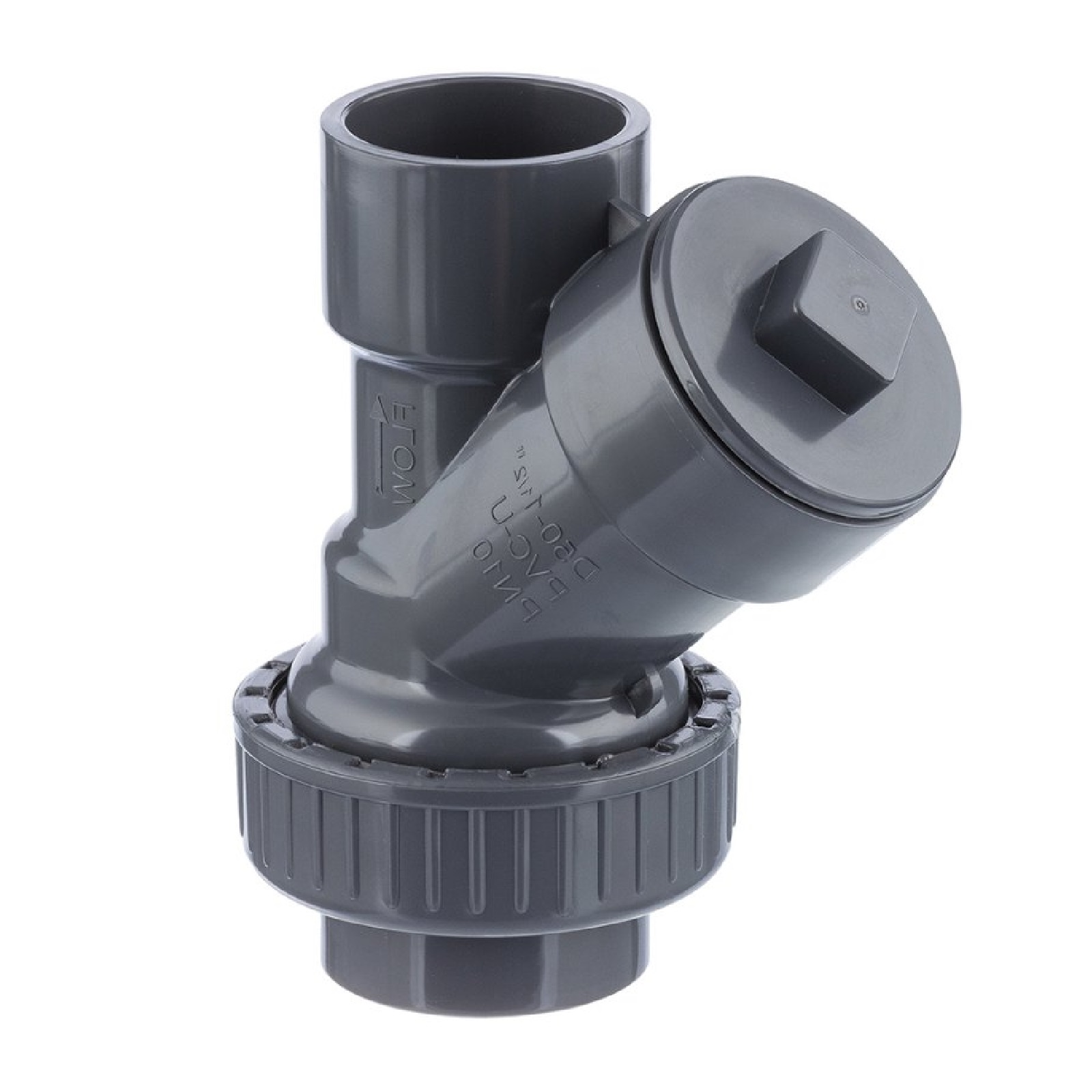 20 mm PVC Rückschlag Schrägsitz Y Ventil Kugel Klebe Muffe grau - PN 10 bar