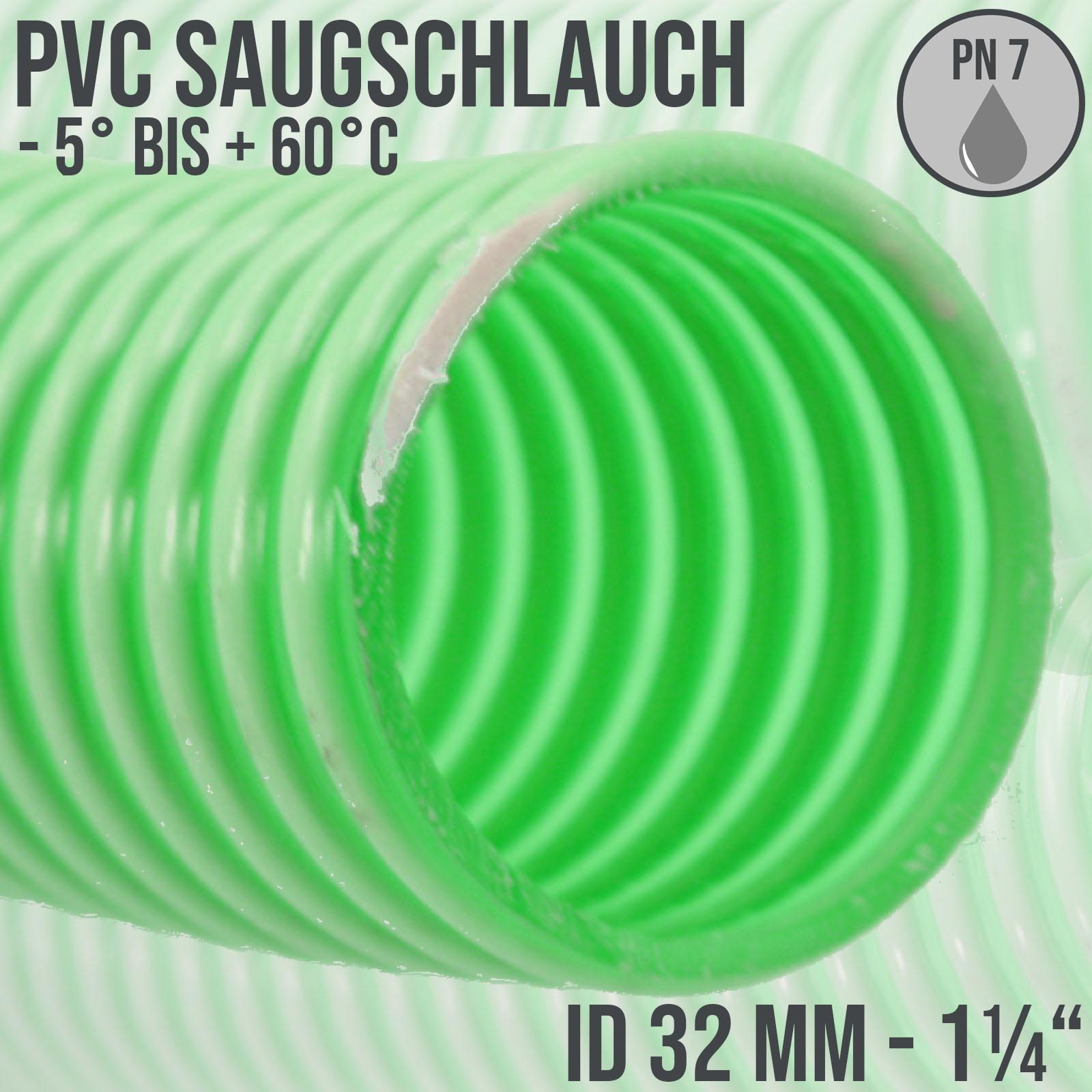 32 mm 1 1/4" Zoll Saug Ansaug Spiral Förder Pumpen Schlauch grün-weiß transparent PN 7 bar