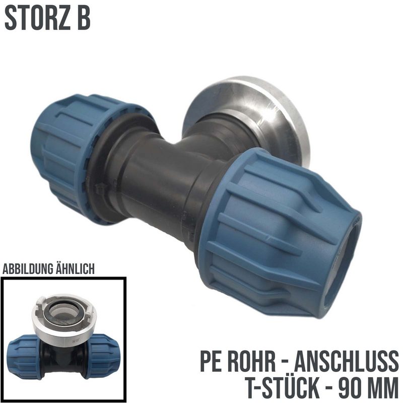 STORZ B DN 75 KA 89 Übergangsstück Adapter -> 90 mm PE T-Stück Rohr Klebeschlauch