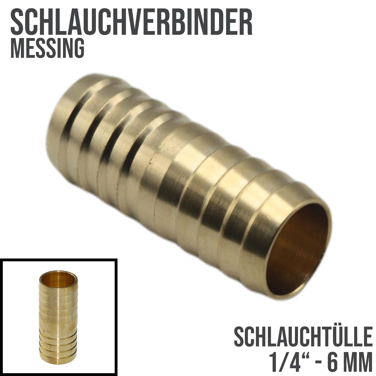 6 mm - 1/4" Zoll gerader Schlauch Verbinder Verteiler Tülle Kupplung Reparatur Messing PN 10 bar