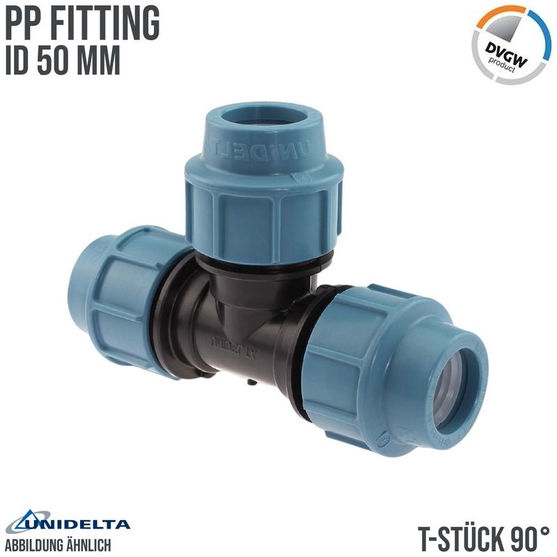 50 mm PE PP Fitting Klemm Verbinder Verschraubung Muffe Rohr Winkel 90° DVGW - Unidelta