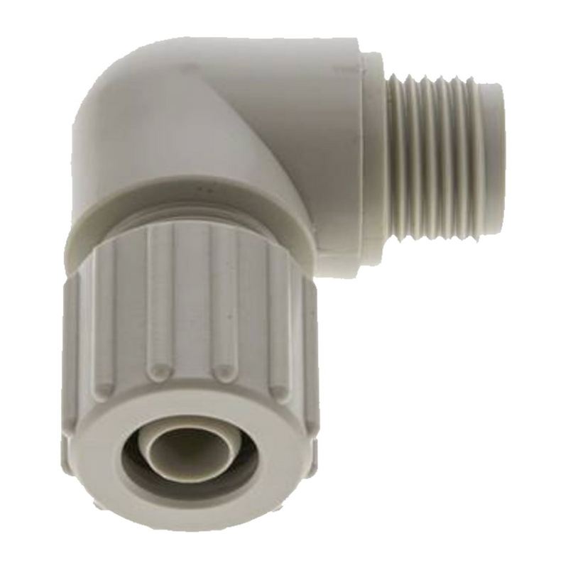 10 x 4 mm x 1/2" Winkel 90° Außengewinde TX Fitting Gewebe Schlauch Verbinder FDA PP beige - PN 10 bar