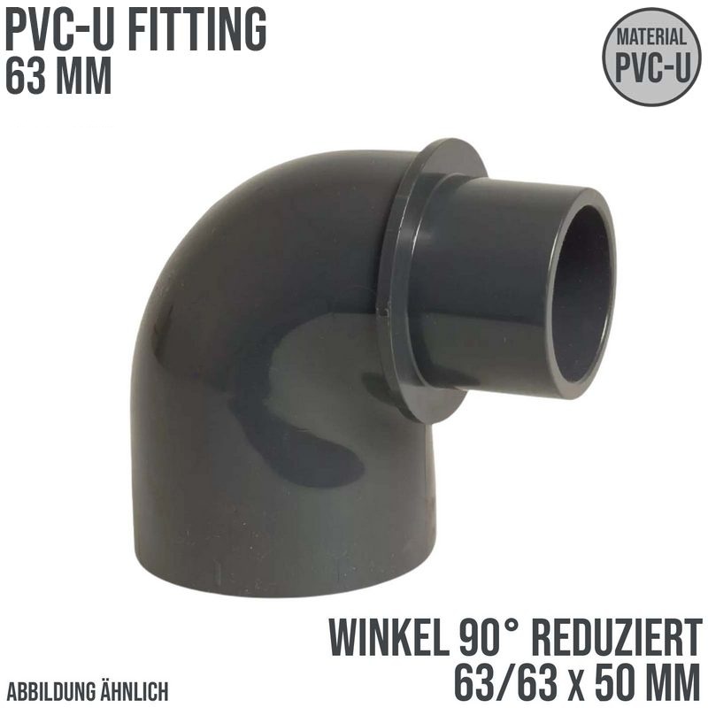 63 mm PVC Klebe Fitting Winkel 90° reduziert 63 x 63/40 mm Muffe Verbinder - PN 10 bar