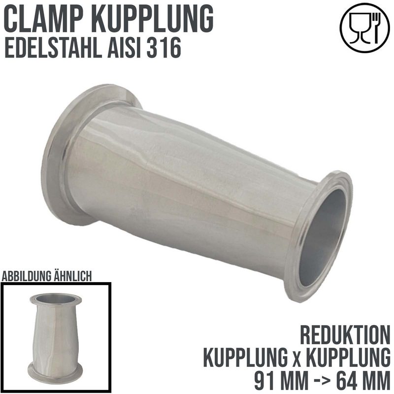 CLAMP Reduktion DIN 32676 Flansch Teller Kupplung 91 mm auf 64 mm - PN 16 bar