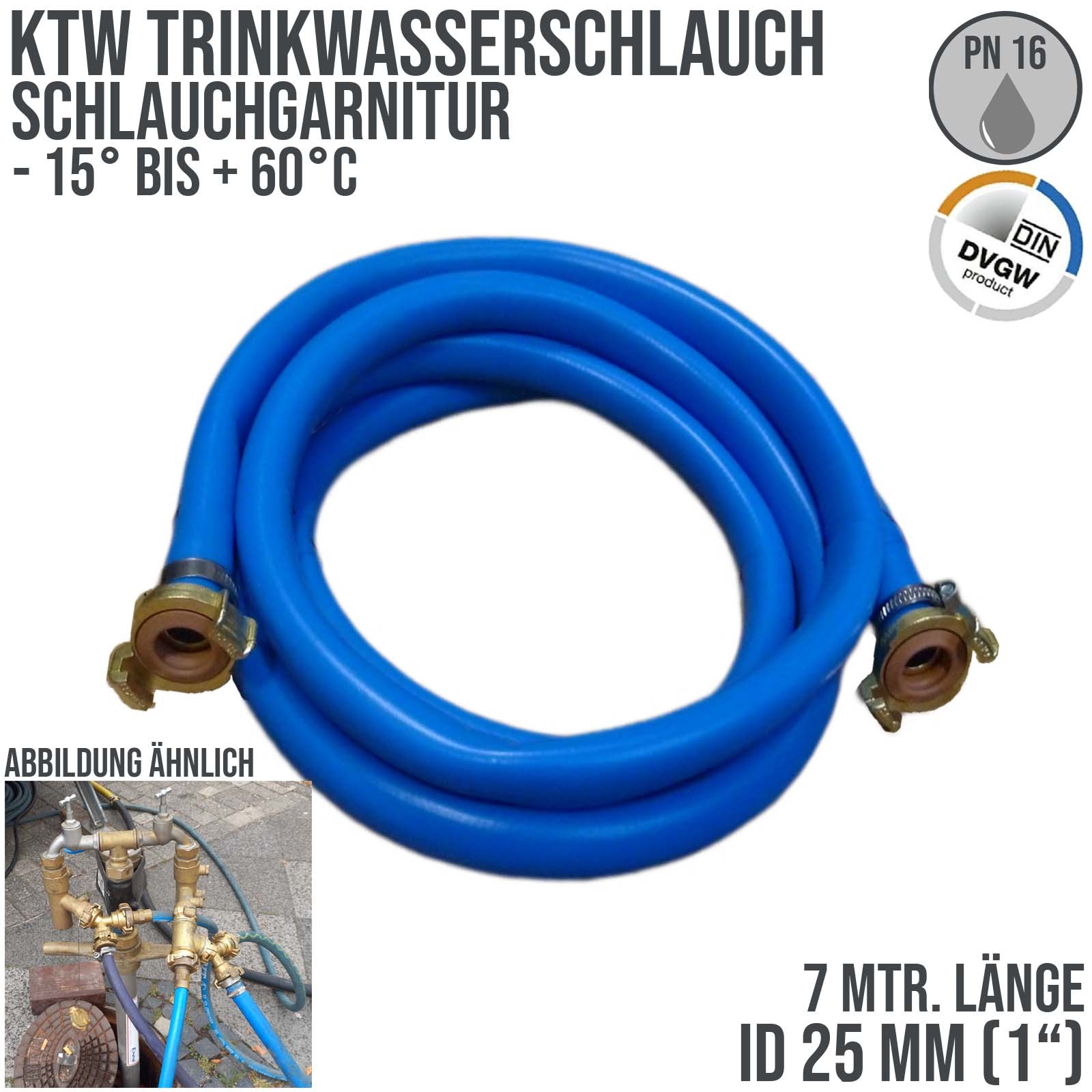 25 mm 1" Zoll TPE Trinkwasser Garnitur GEKA-Schnellkupplung Kirmes Schlauch KTW DVGW PN 10 bar - 7 m