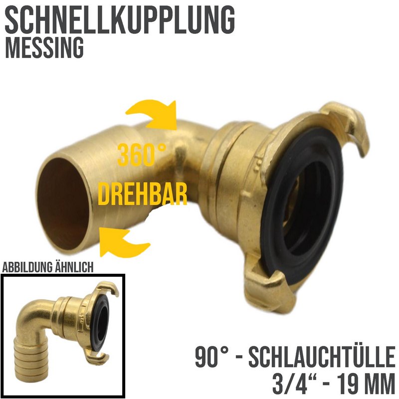 3/4" 19 mm Messing Schlauch Schnell Kupplung 90° Winkel Tülle drehbar (GEKA kompatibel) - PN 10 bar