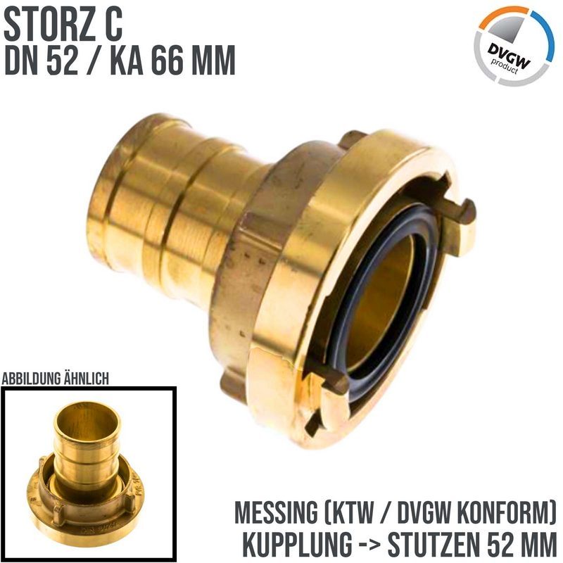 STORZ C DN 52 KA 66 Messing Saug Druck Kupplung -> Stutzen Tülle 52 mm Bau Feuerwehr Schlauch KTW NBR - PN 16 bar