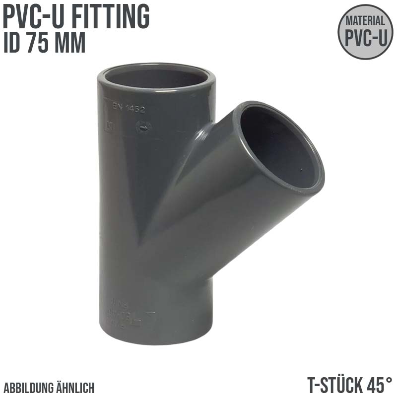 75 mm PVC Klebe Fitting T-Stück 45° Winkel Muffe Verbinder - PN 16 bar