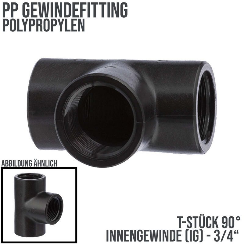 3/4 " PP Gewinde Fitting T-Stück 90° schwarz Innen x Innengewinde IG Polypropylen - PN 10 bar