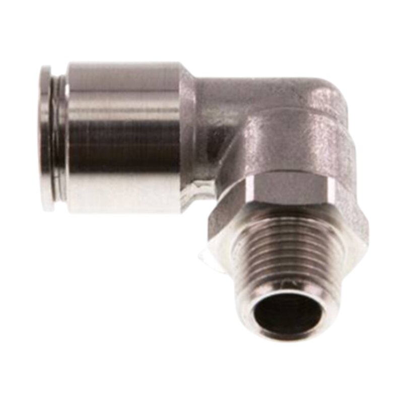 4 mm x 1/8" Pneumatik Steck Verbinder Winkel 90° eckig IQS Edelstahl VA 1.4404 Außengewinde konisch - PN 15 bar