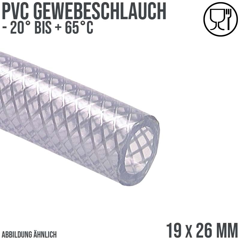 19 x 26 mm Gewebe Druckluft Universal Wasser Luft Kompressor Schlauch transparent PN 10 bar