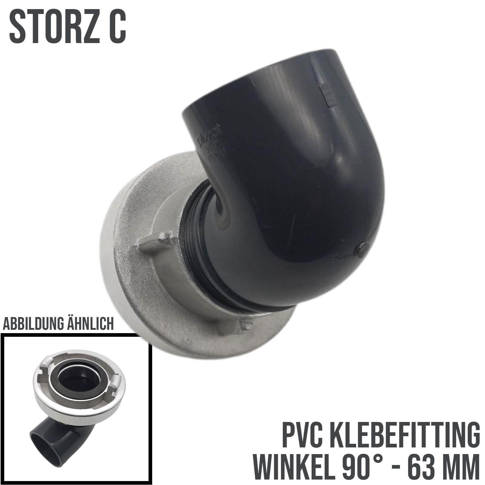 STORZ C DN 52 KA 66 Übergangsstück Adapter -> 63 mm PVC-U Klebe Fitting Winkel 90°