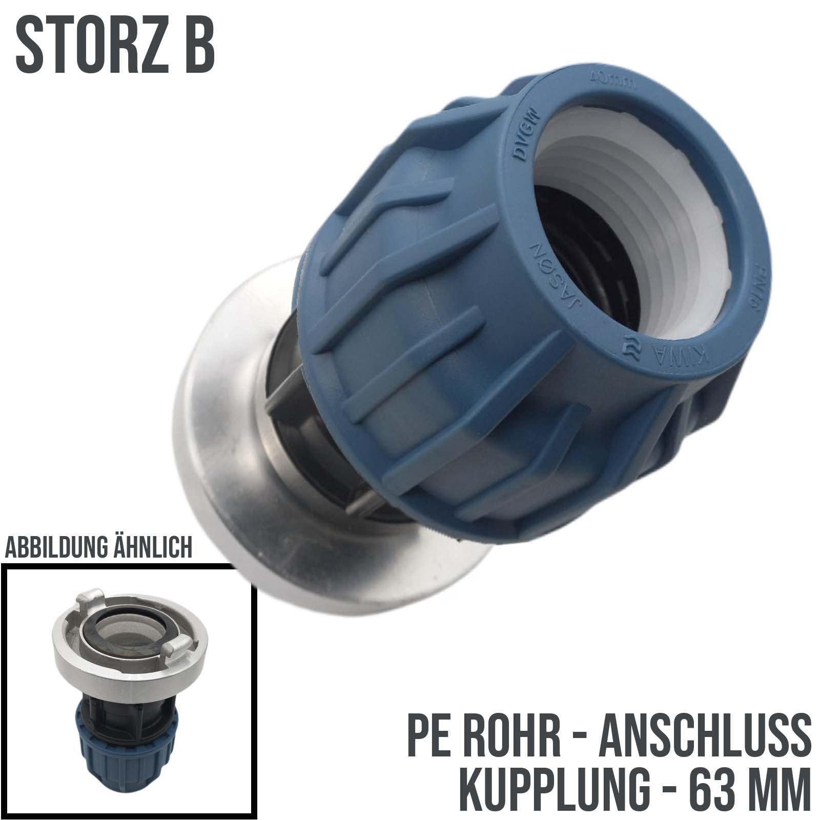 STORZ B DN 75 KA 89 Übergangsstück Adapter -> 63 mm PE Kupplung Rohr Klebeschlauch