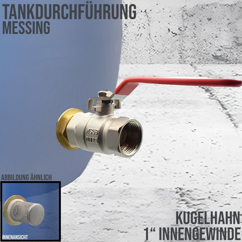 Tank Regen Tonnen Durchführung Messing Kugelhahn 1" Innengewinde - Anschuss Set PN 10 bar
