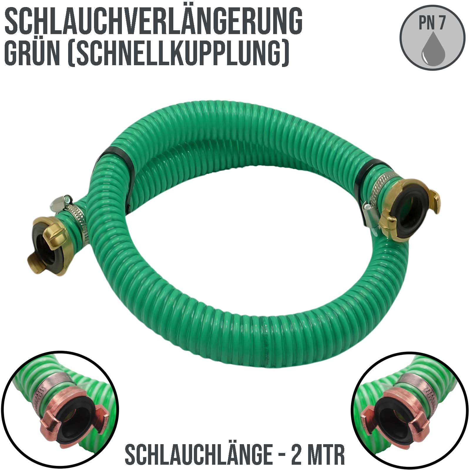 32 mm 1 1/4" Zoll Ansaug Saug Schlauch Pumpen Garnitur Verlängerung Schnellkupplung grün - 2 m