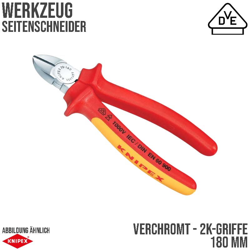 180 mm Seiten Schneider Zange VDE verchromt 2K Griffe Knipex