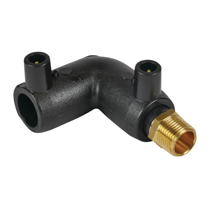 110 mm PE 100 Elektro Schweiß Fitting Winkel 90° x Außengewinde 110 mm x 4" SDR 7,4 DVGW 24 VAC schwarz