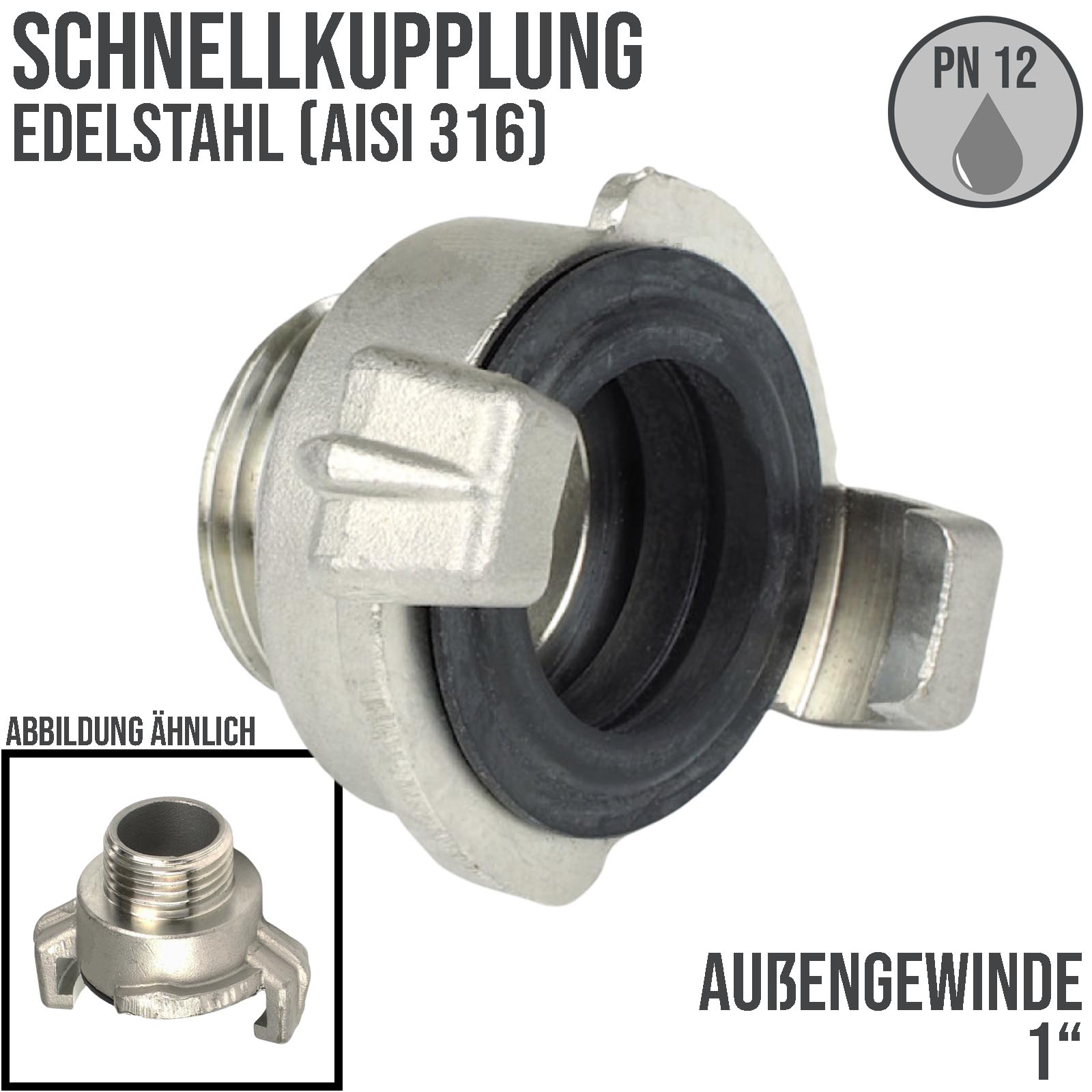 1" Edelstahl AISI 316 Schlauch Schnell Kupplung Außengewinde AG  (GEKA kompatibel) - PN 12 bar