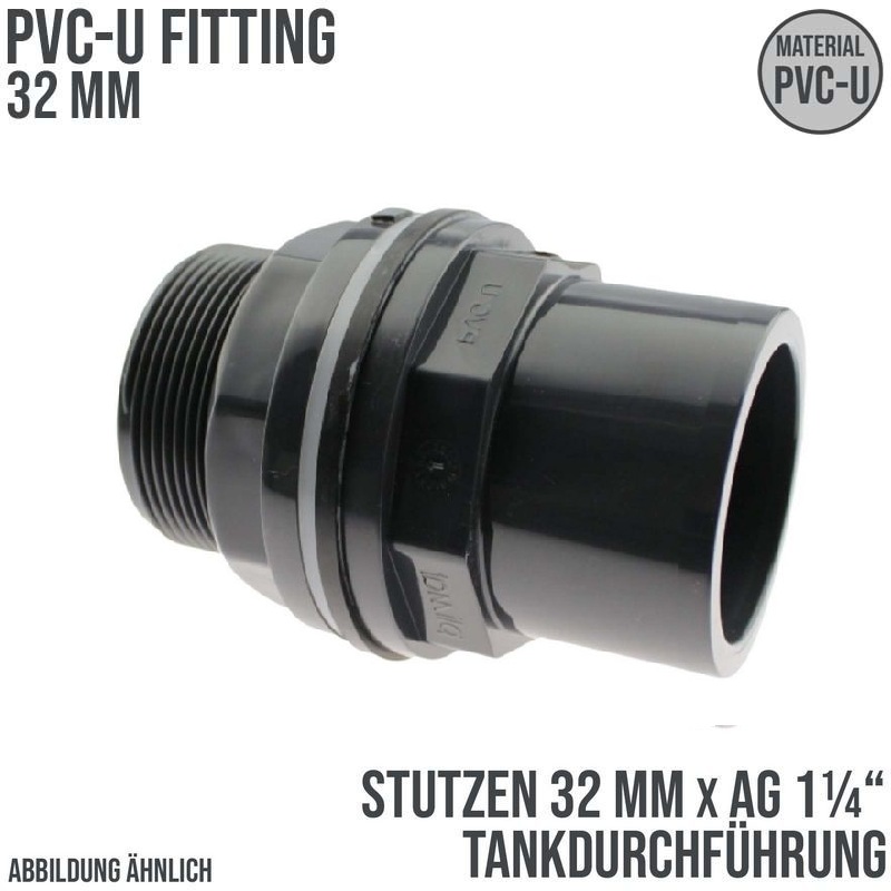 32/40 mm x 1 1/4" Zoll PVC-U Tankdurchführung Klebestutzen auf Klebemuffe x Außengewinde AG - PN 10 bar