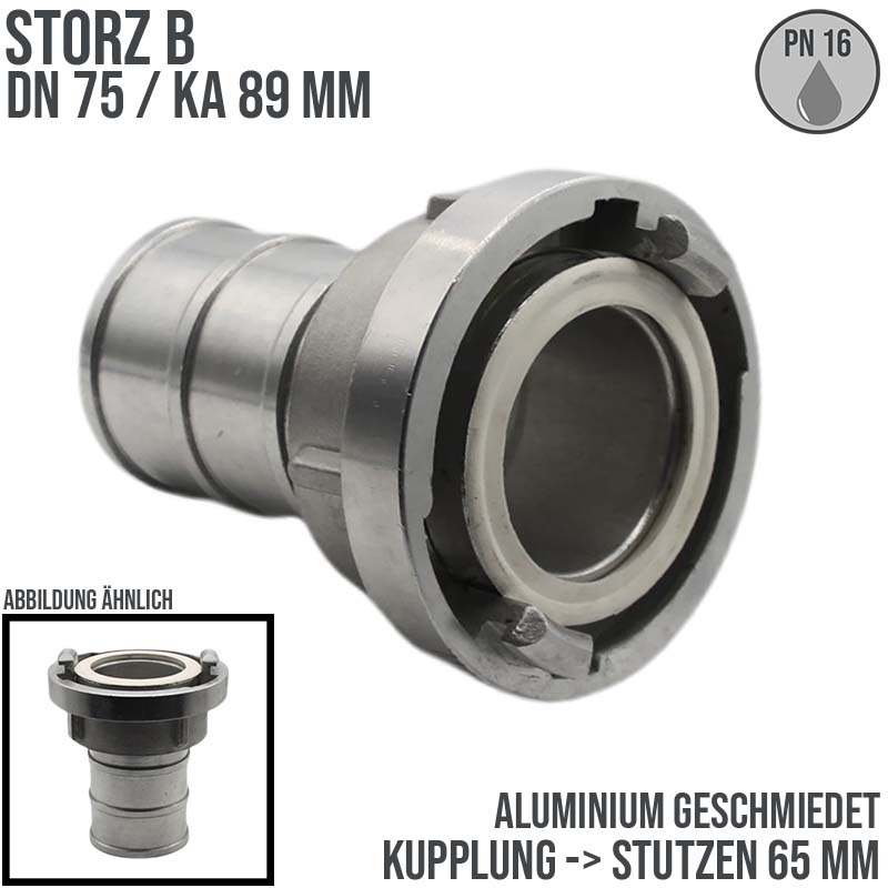 STORZ B DN 75 KA 89 Saug Druck Kupplung -> Stutzen Tülle 65 mm Bau Feuerwehr Schlauch Aluminium - PN 16 bar
