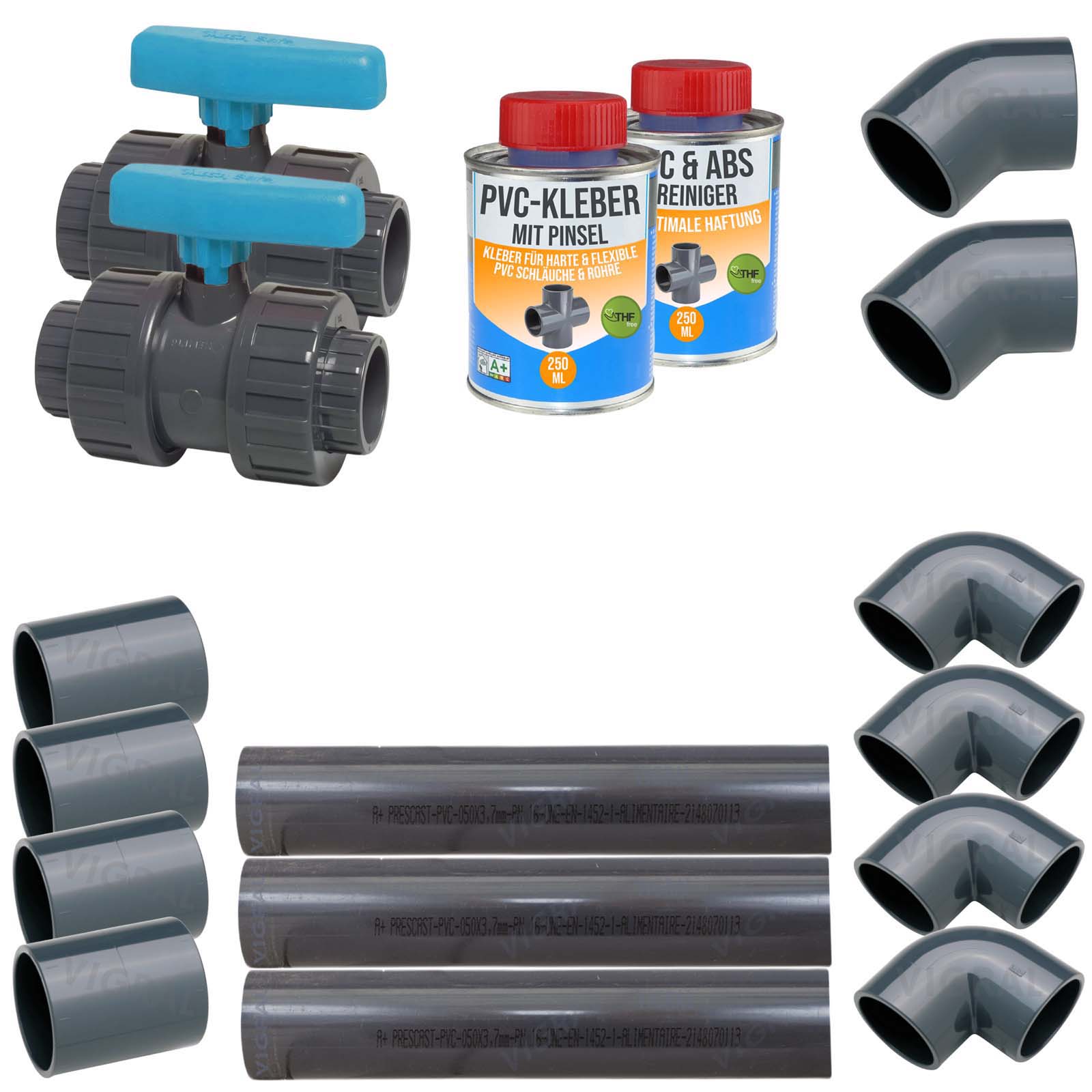 50 mm PVC Klebe Fittings Verrohrungspaket Pool Schwimmbad Schlauch Rohr FEST - 3 m - blau