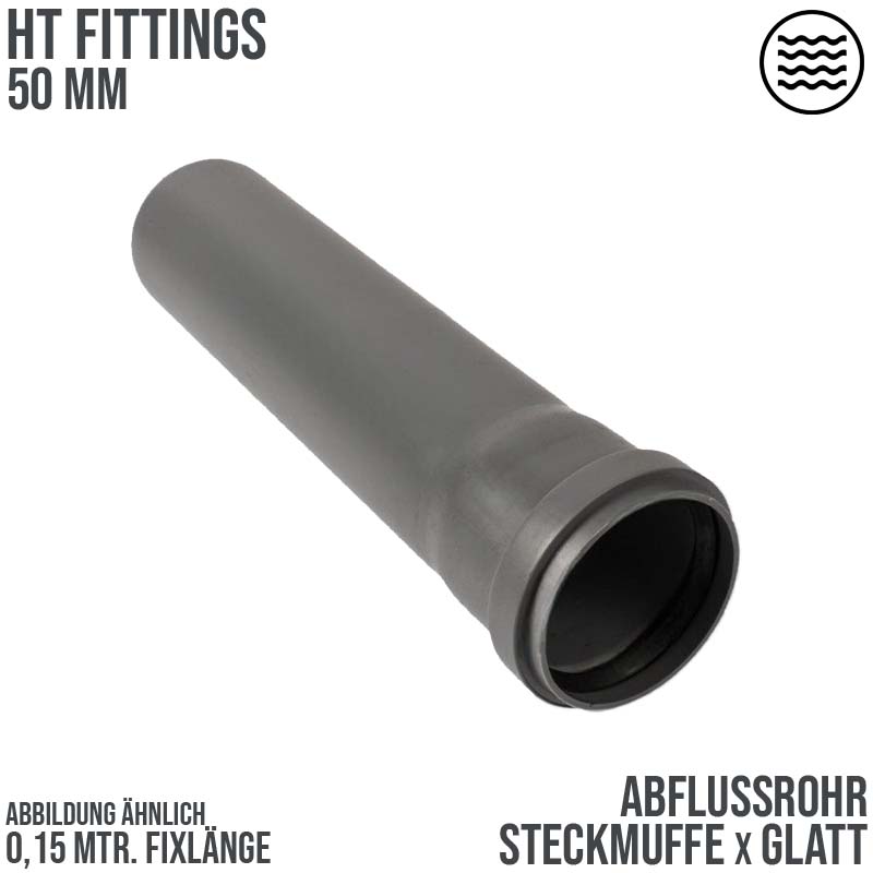 50 mm PP Abfluß Abwasser HT KG Rohr grau - 0,15 m Fixlänge