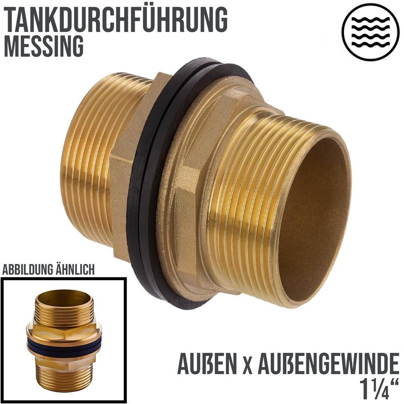 1 1/4" Tank Regen Tonnen Durchführung Connector Messing 2-fach Außengewinde  - PN 16 bar