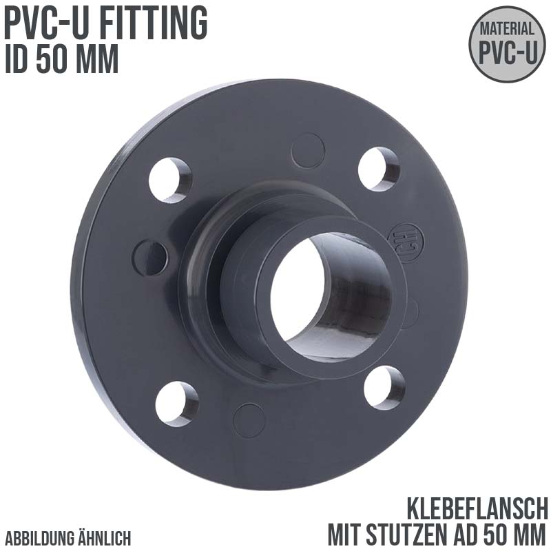 50 mm PVC Klebe Fitting Flansch mit Stutzen AD 50 mm - PN 10 bar
