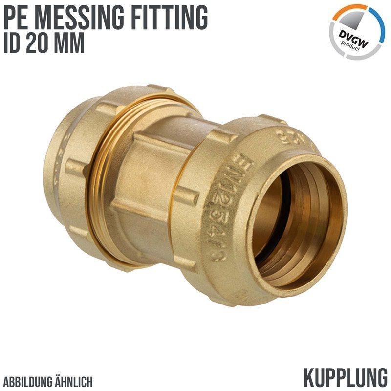 20 mm PE Fitting Klemm Verbinder Messing Verschraubung Muffe Kupplung DVGW - PN 16 bar
