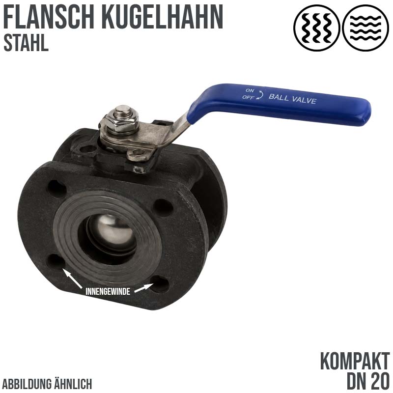 DN 20 Flansch Kugelhahn Kompakt Stahl Kugel 1.4408 Wasser Öl Luft Kraftstoff - PN 40 bar