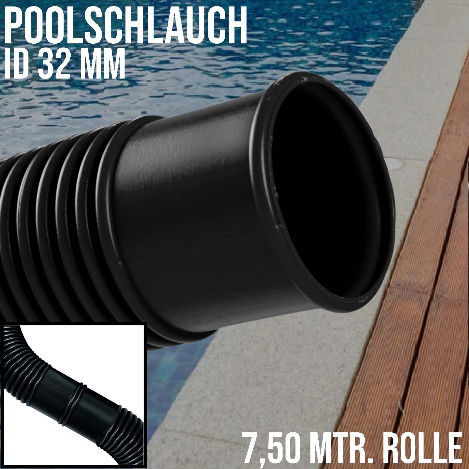 32 mm Schwimmbad Pool Solar Saug Ansaug Teich Schlauch schwarz - 7,5 m Rolle