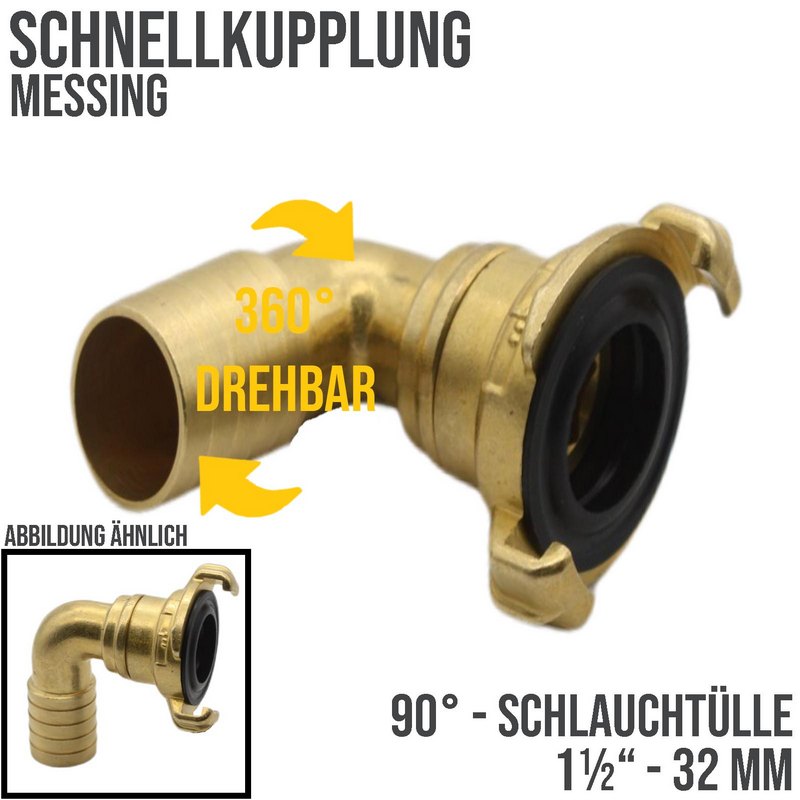 1 1/4" 32 mm Messing Schlauch Schnell Kupplung 90° Winkel Tülle drehbar (GEKA kompatibel) - PN 10 bar