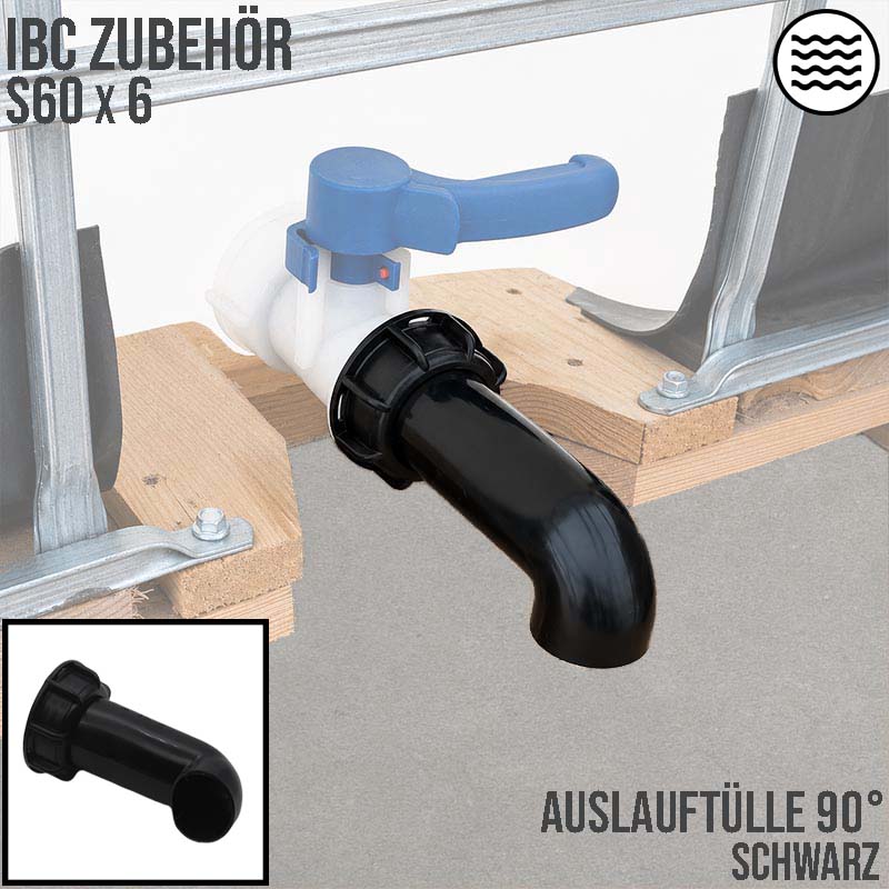 S60 x 6 IBC Auslauftülle 90° mit Überwurfmutter Container Tank Zubehör schwarz