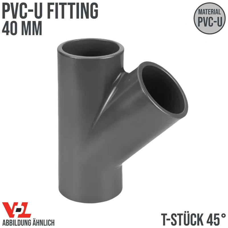 40 mm VDL PVC Klebe Fitting T-Stück 45° Muffe Verbinder - PN 16 bar