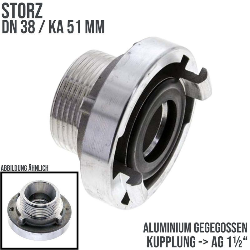 STORZ DN 38 KA 51 Kupplung Außengewinde AG 1 1/2" Saug Bau Feuerwehr Schlauch Aluminium - PN 10 bar