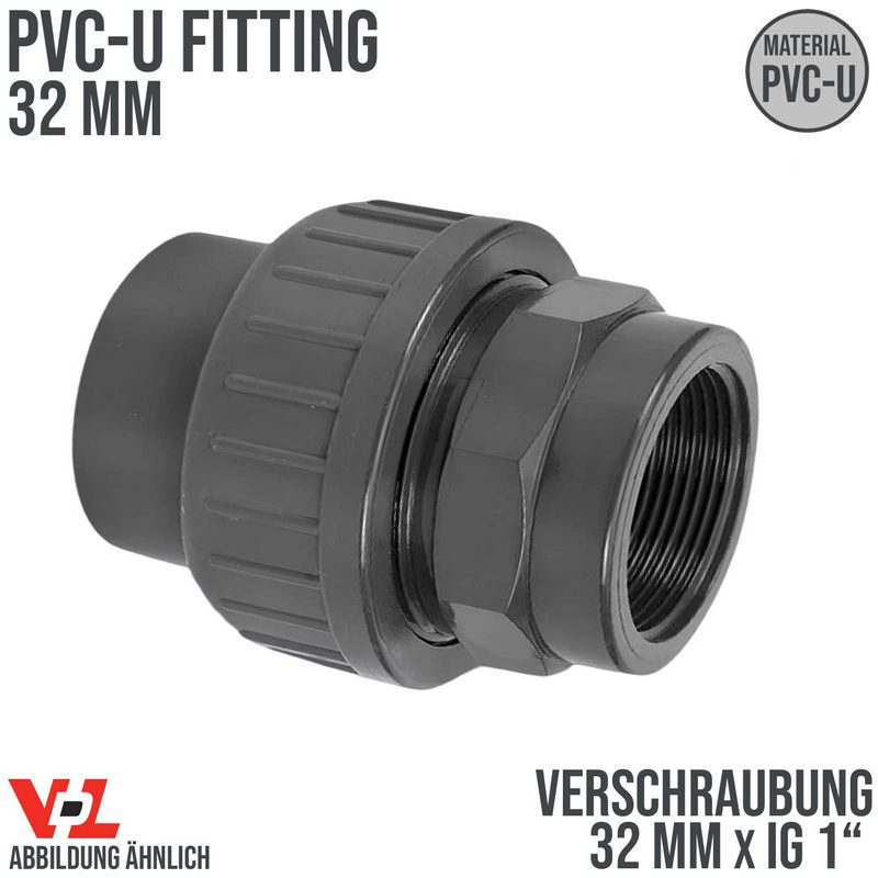 32 mm VDL PVC Klebe Fitting Verschraubung Verbinder Muffe 32 mm x 1" - PN 10 bar