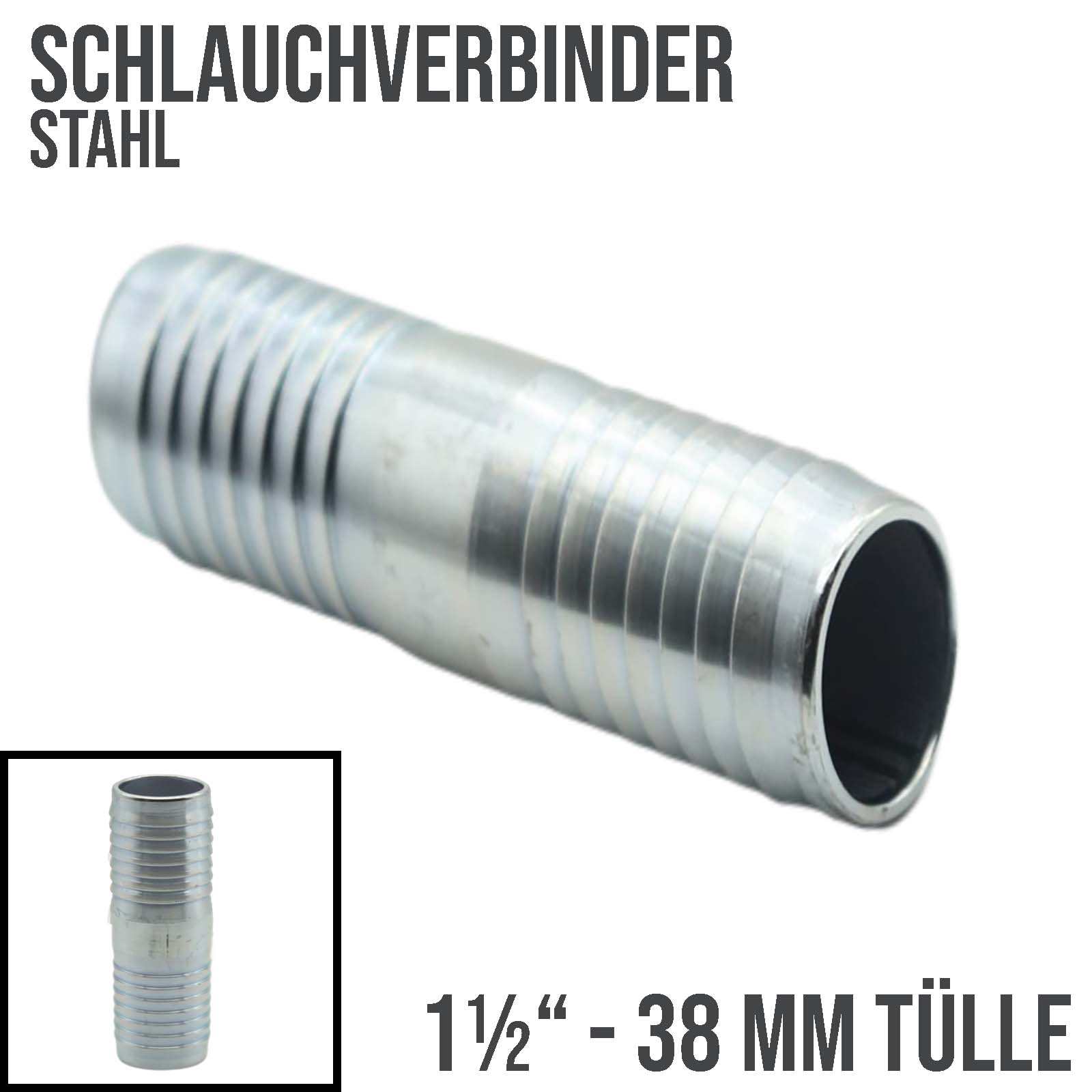 38 mm 1 1/2" Stahl Schlauch Verbinder Kupplung Tülle Stutzen massiv PN 10 bar