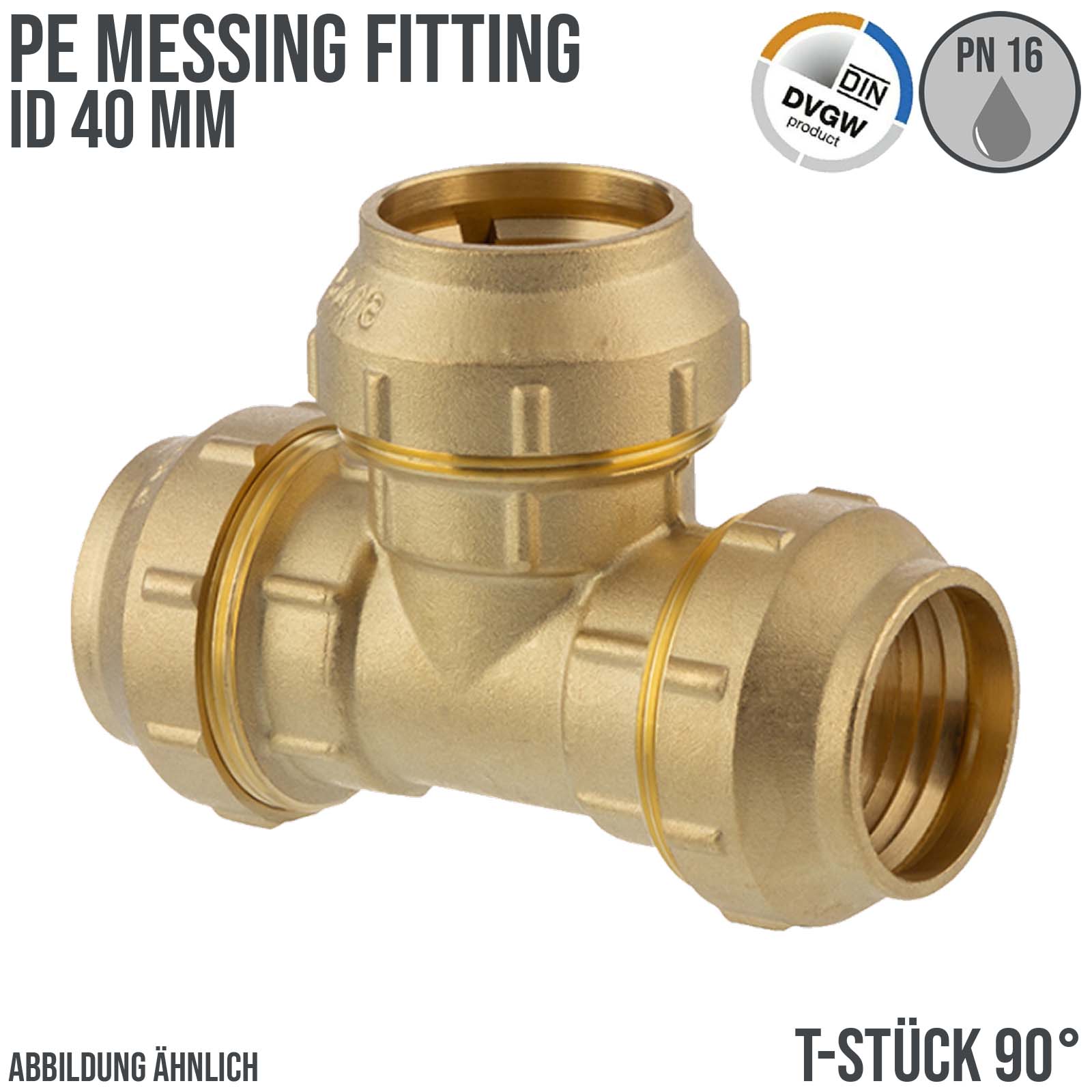 40 mm PE Fitting Klemm Verbinder Messing Verschraubung Muffe T-Stück 90° DVGW - PN 16 bar