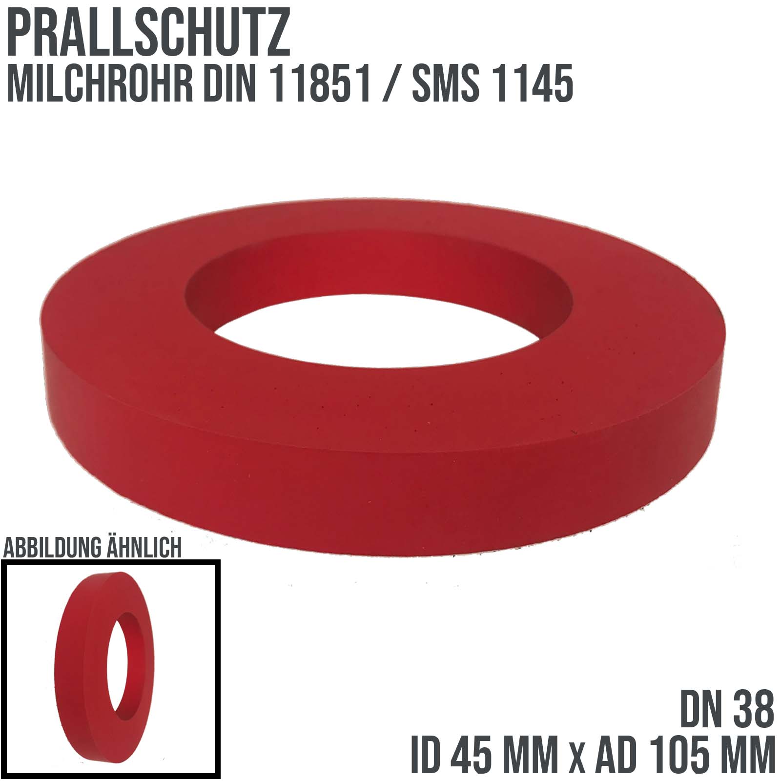 DN 38 Milchrohr Verschraubung DIN 11851 SMS 1145 Prall Schutz Gummi NR ID x AD 45 x 105 mm - rot