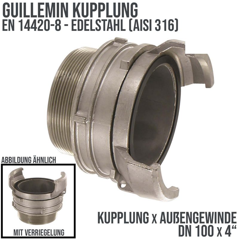 DN 100 Guillemin Kupplung Verriegelung BSPP Außengewinde AG 4" Edelstahl AISI 316 - PN 16 bar