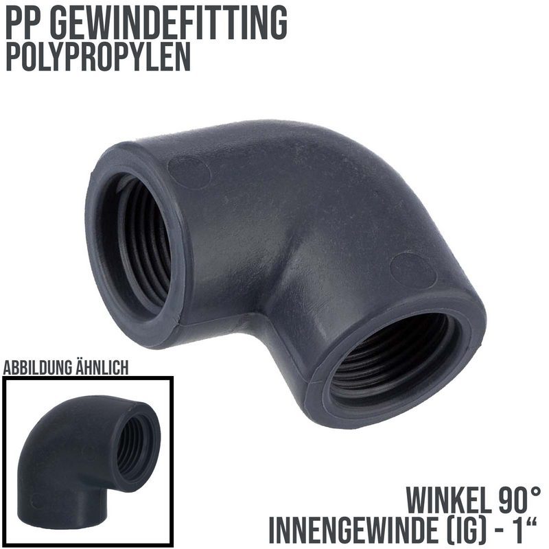 1 " PP Gewinde Fitting Winkel 90° schwarz Innen x Innengewinde IG Polypropylen - PN 10 bar